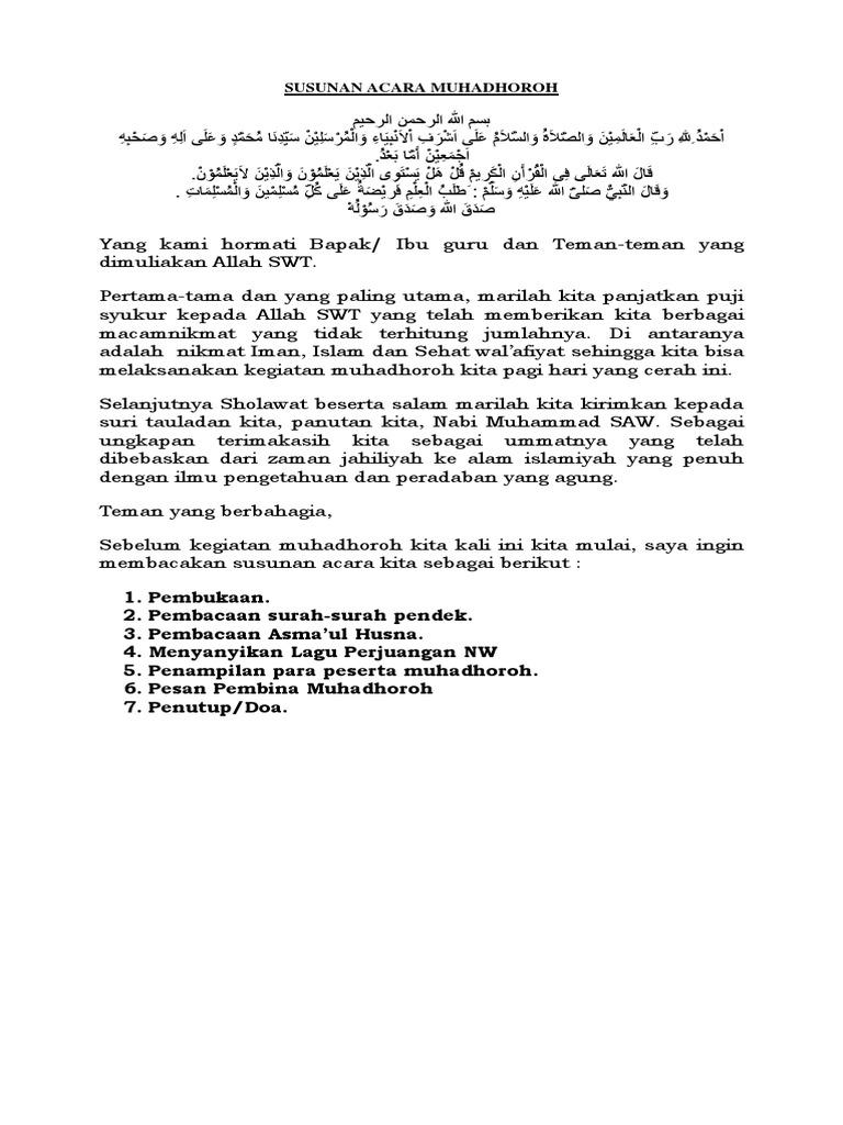 Susunan Acara Muhadhoroh