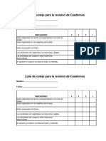 Lista de Cotejo para La Revisión de Cuadernos