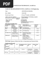 National Institute of Technology, Agartala: 02-01-2012 Till Date Professor