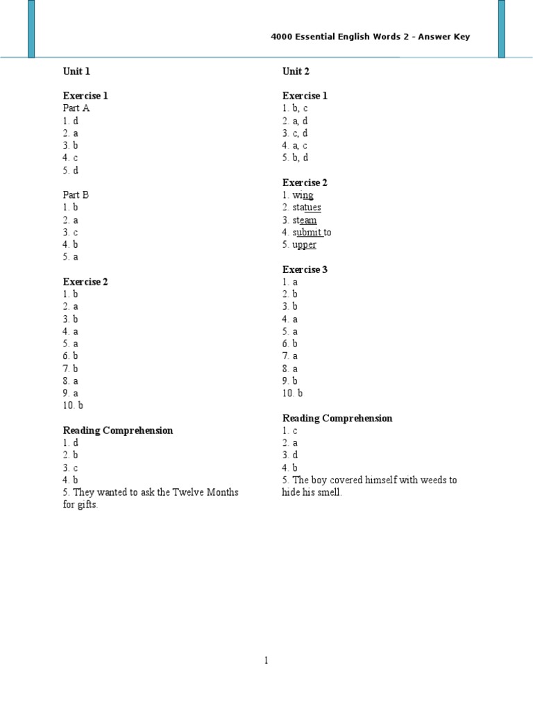4000 Essential English Words 2 Answer Key Pdf