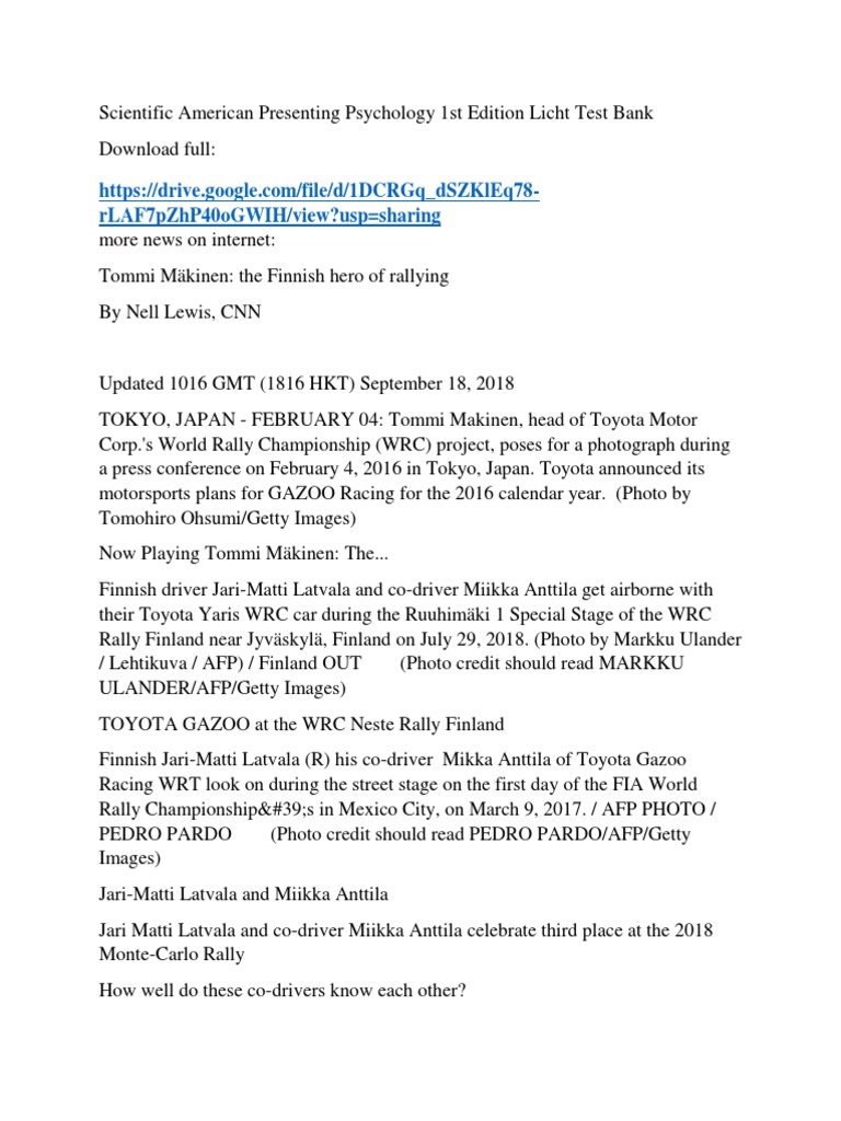 Scientific American Presenting Psychology 1st Edition Licht Test Bank