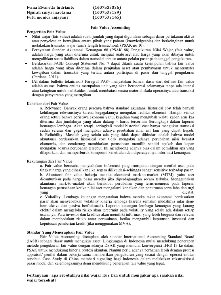 Memahami Nilai Wajar dalam Akuntansi | PDF | Bisnis | Hukum