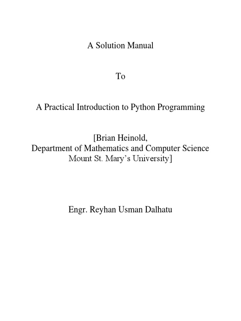 A Solution Manual To A Practical Introduction To Python Programming by ...