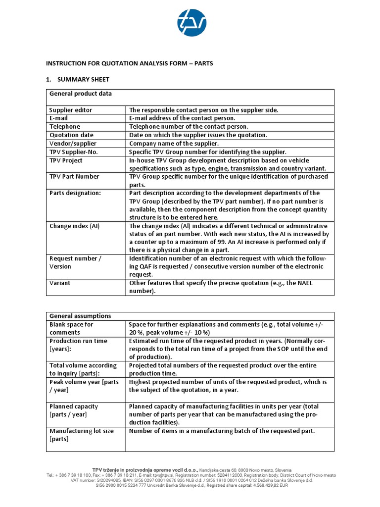 Fulfill Instructions Quotation Analysis Form | PDF | Scrap | Prices