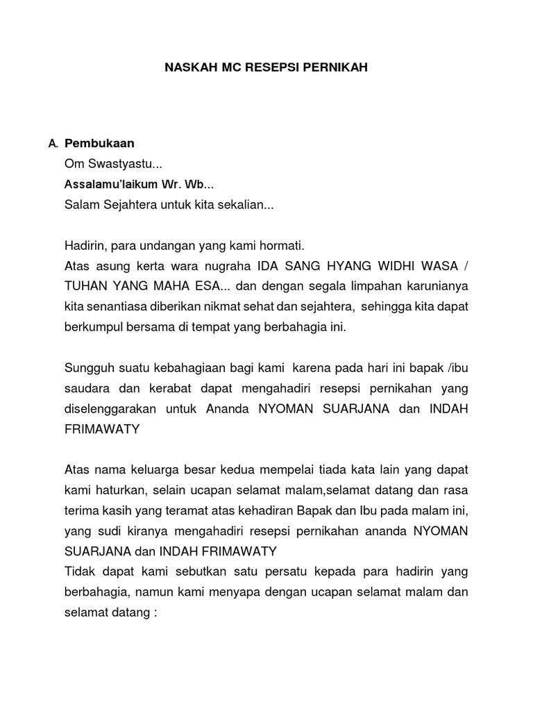 Contoh Skrip MC Resepsi PDF