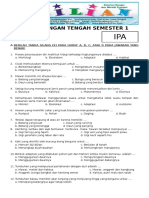 Soal UTS IPA Kelas 6 SD Semester 1