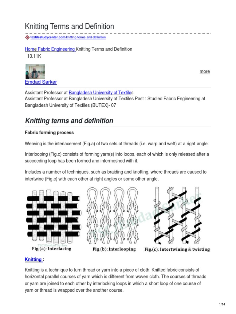 Knitting Terms and Definition | PDF | Knitting | Textiles