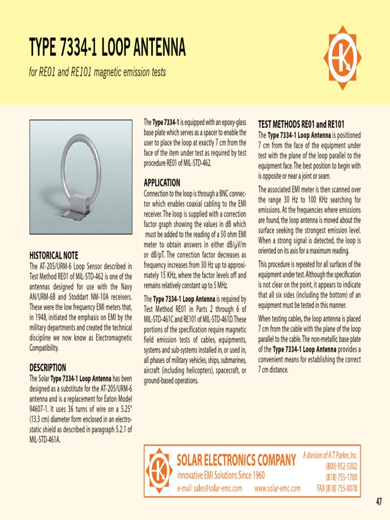 Type 7334-1 Loop Antenna: For RE01 and RE101 Magnetic Emission Tests ...