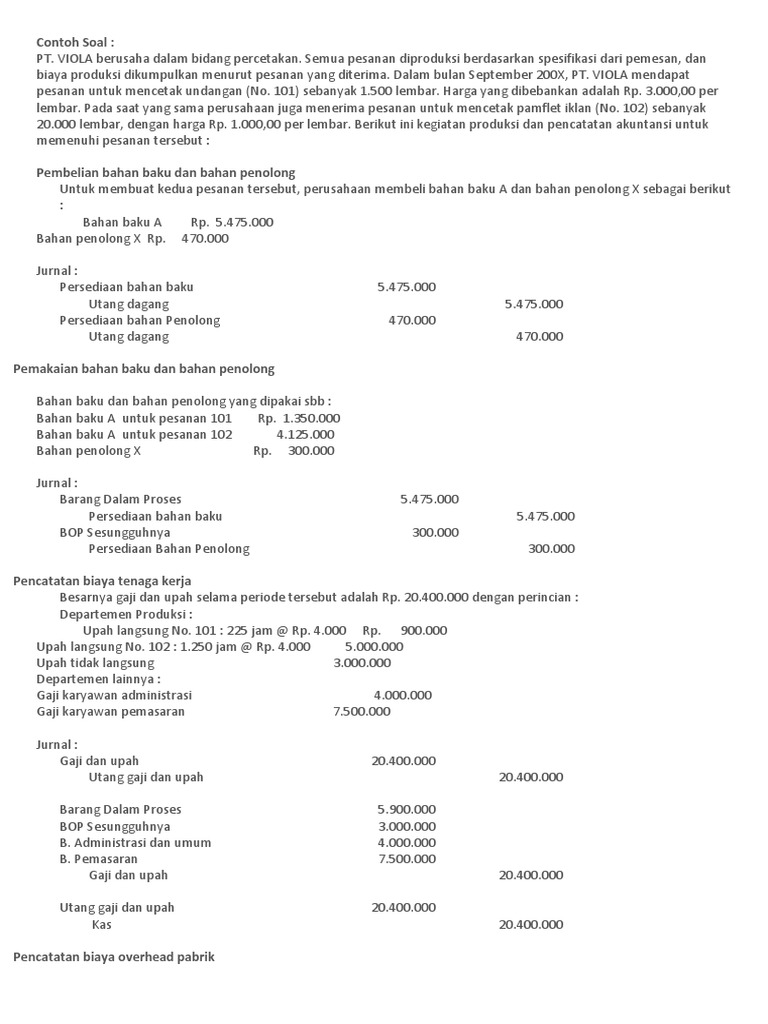 Contoh Soal Job Order Costing Dan Process Costing