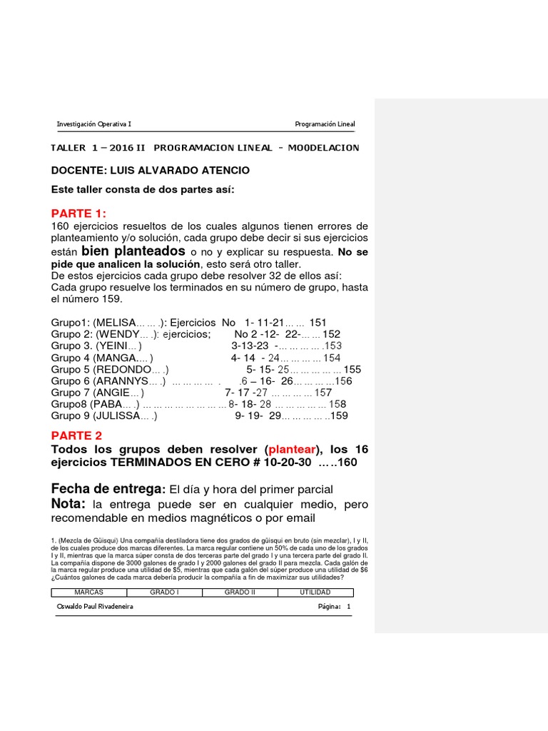 Segundo Taller 18 I Programacion Lineal Presupuesto