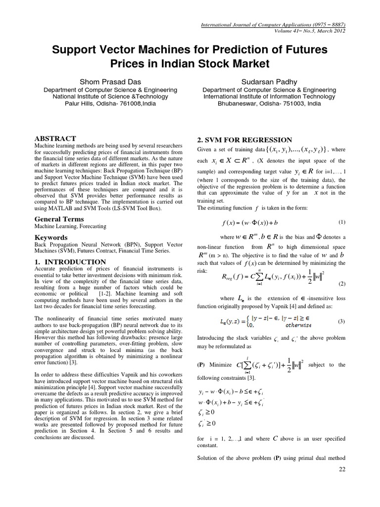 Support Vector Machines For Prediction of Futures Prices in Indian ...