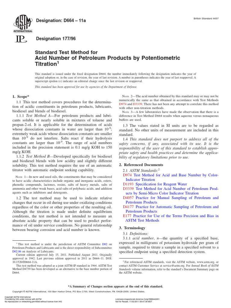 Astm d664 11a Acidez en Crudo | PDF | Titration | Chemistry