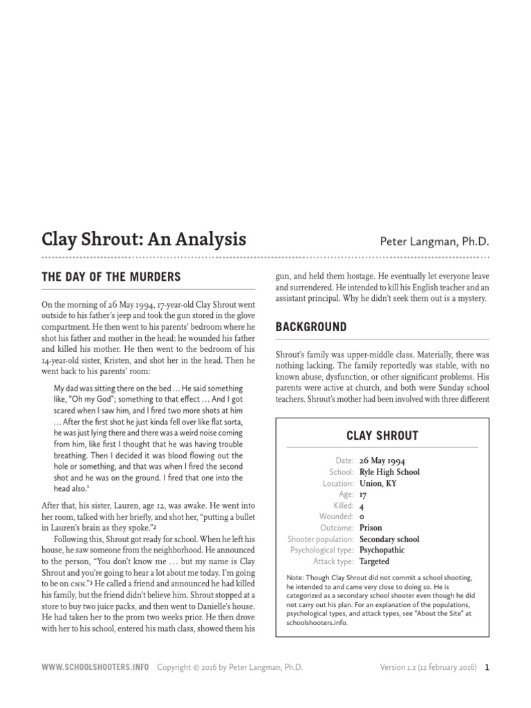 Clay Shrout: An Analysis | PDF | Psychopathy | Behavioural Sciences