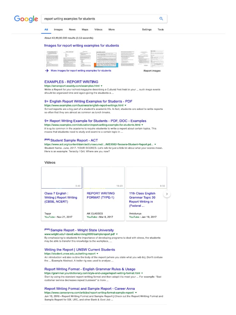 Report Writing Examples For Students Google Search Pdf