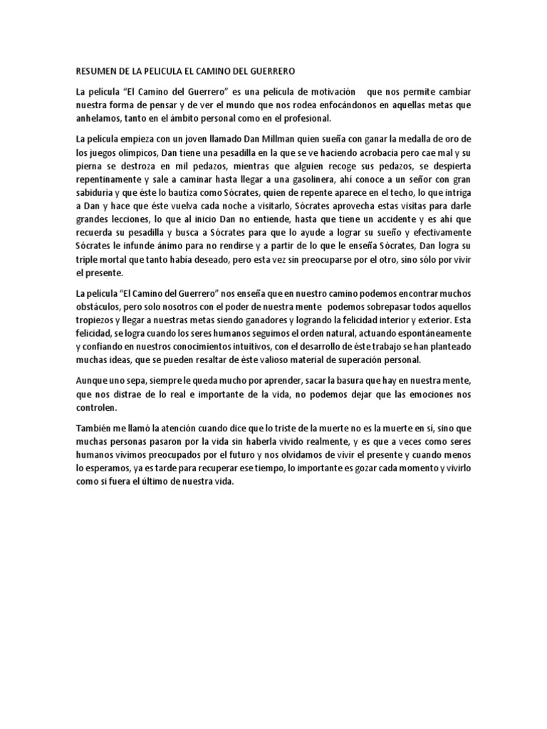 Resumen de La Pelicula El Camino Del Guerrero | PDF