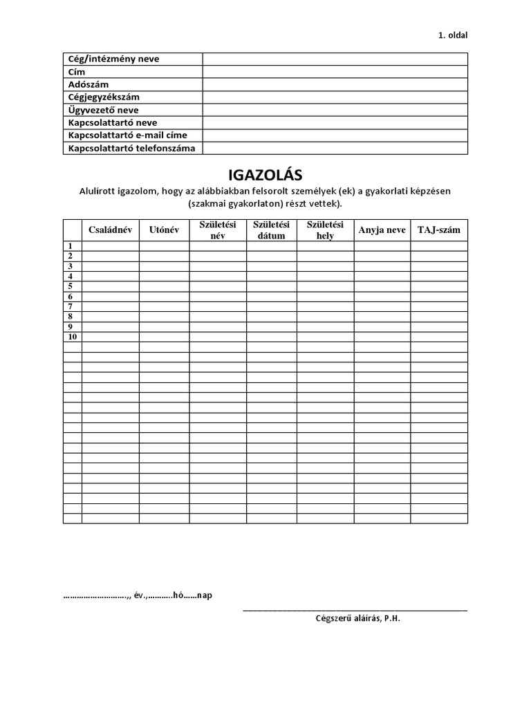 Igazolas SZV Gyakorlati Kepzes | PDF