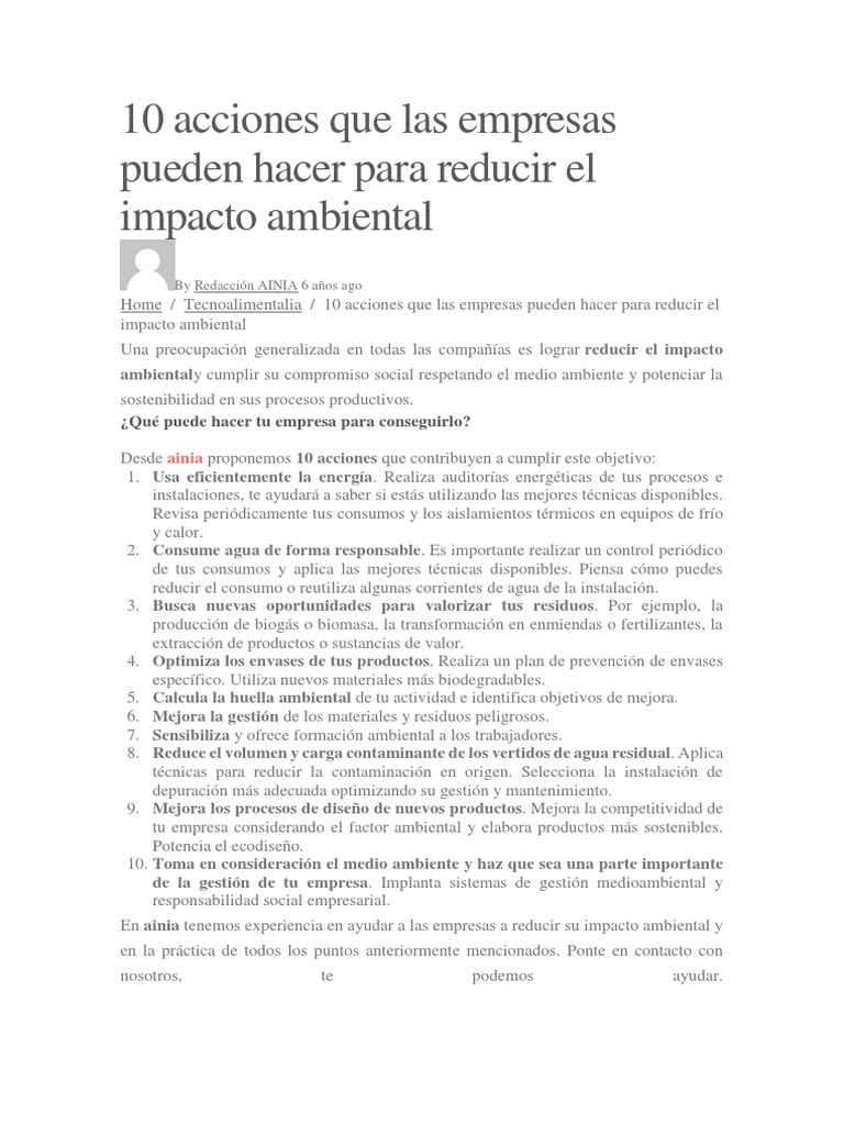 10 Acciones Que Las Empresas Pueden Hacer para Reducir El Impacto ...