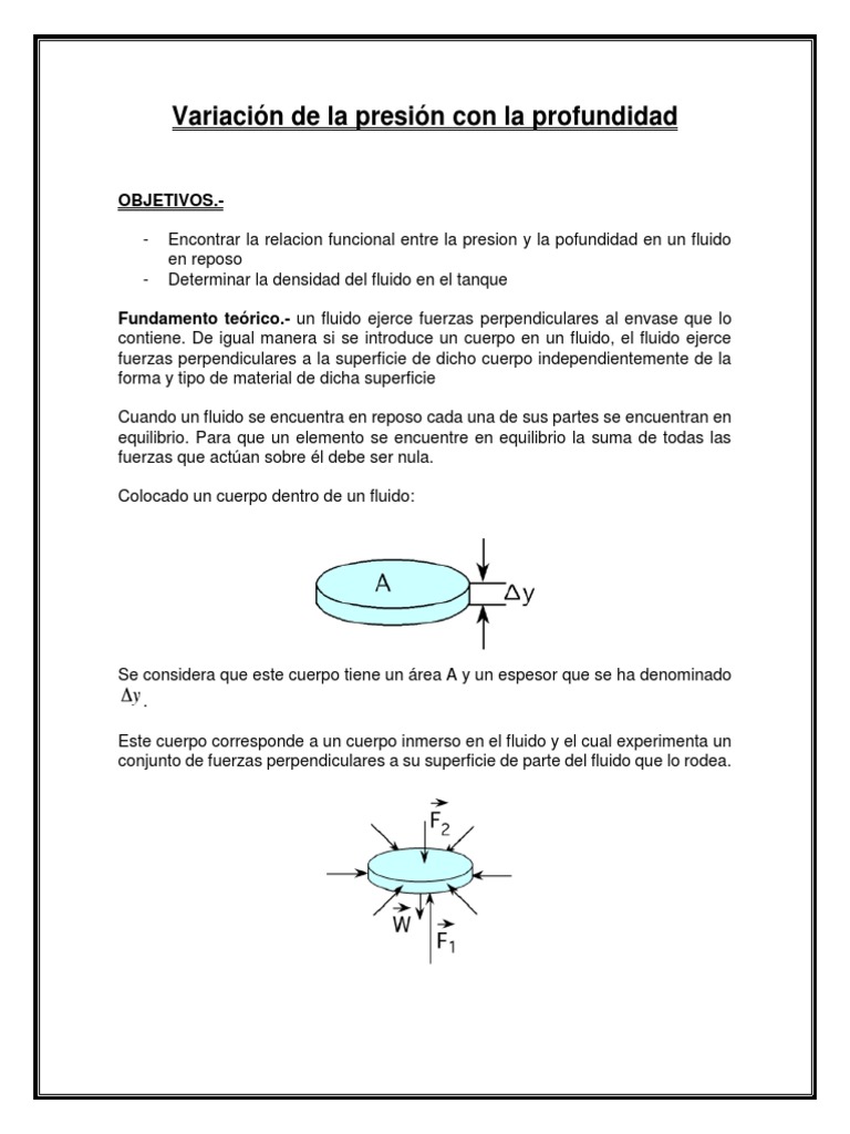 Variacion de presion con la profundidad