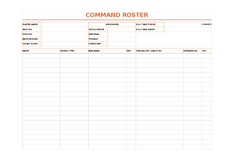 Kill Team Command Roster Template | PDF