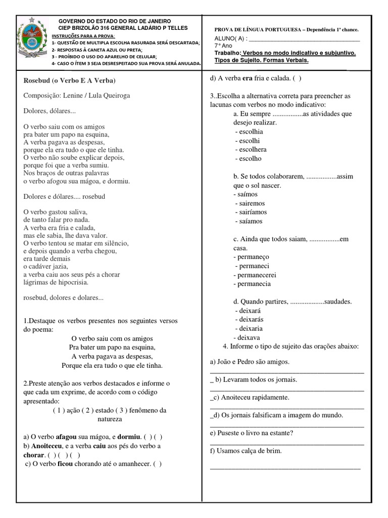 Verbos e Sujeitos na Língua Portuguesa | PDF | Idiomas