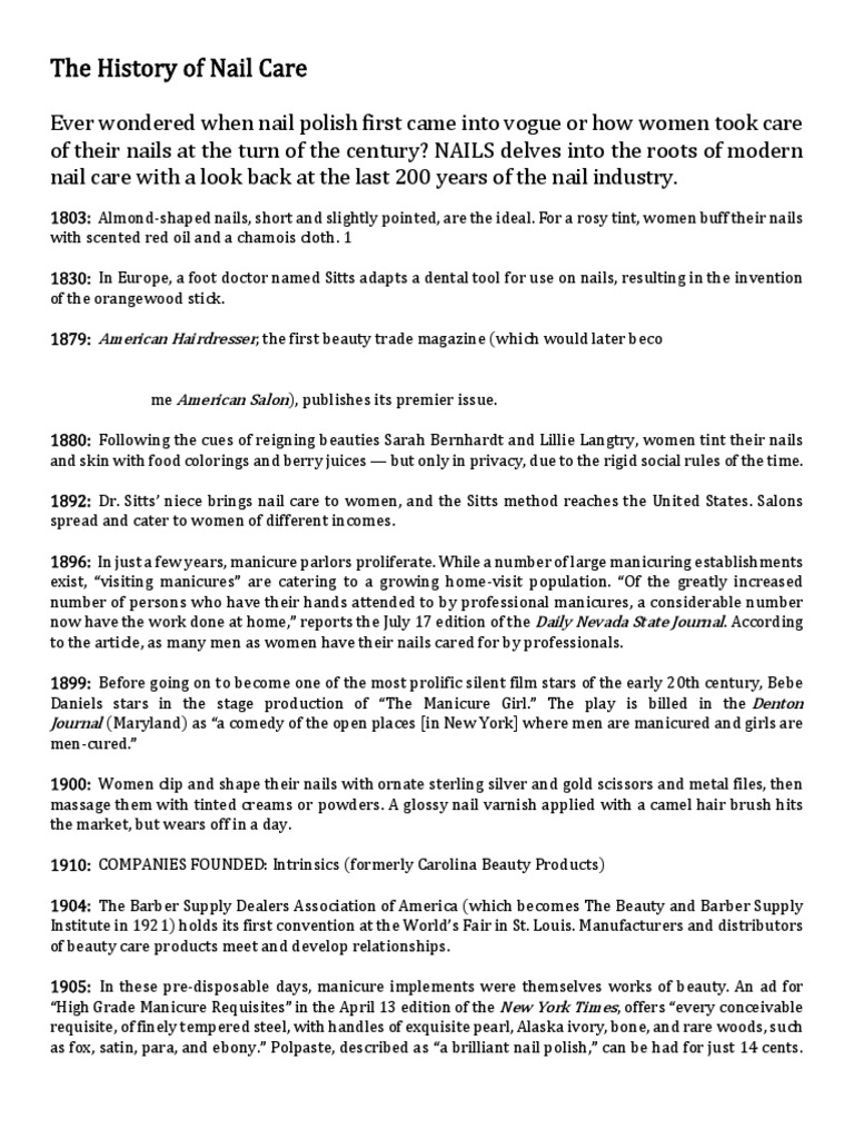 The History of Nail Care | PDF | Nail (Anatomy) | Cosmetics