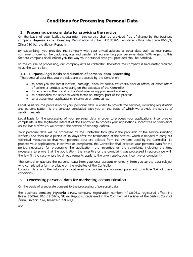 Processing Personal Data For Providing The Service | PDF | Http Cookie ...