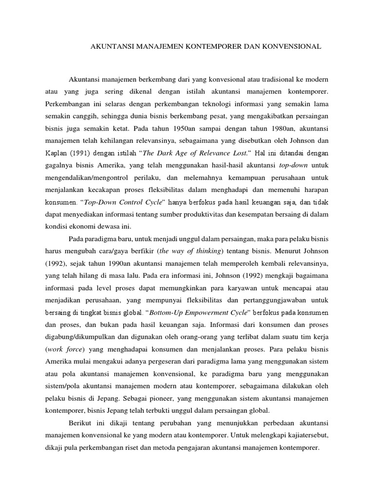 Akuntansi Manajemen Kontemporer Dan Konvensional