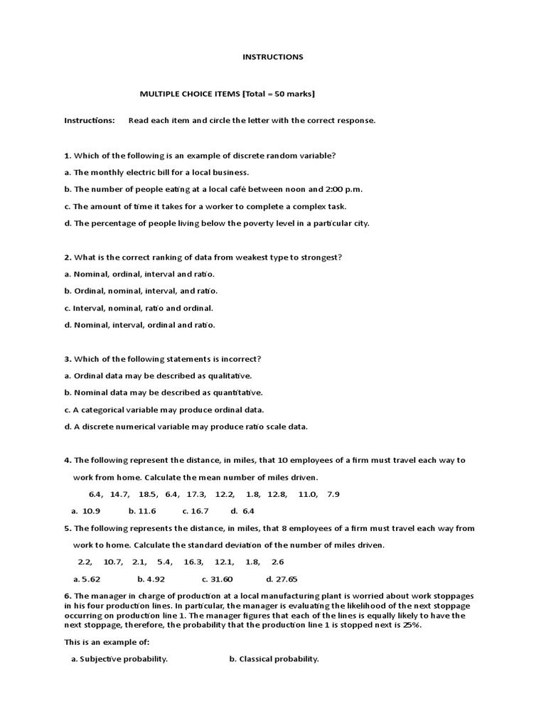 STATS MC Practice Questions 50 | PDF | P Value | Type I And Type Ii Errors