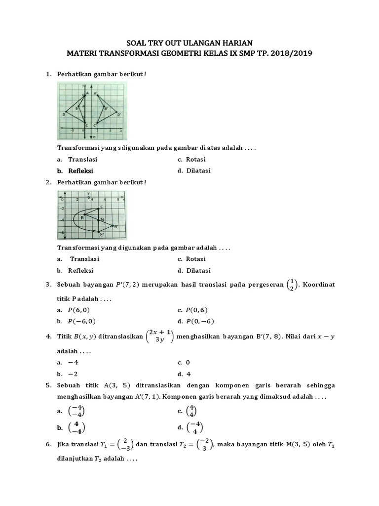 Soal Dan Pembahasan Transformasi Geometri Kelas 9