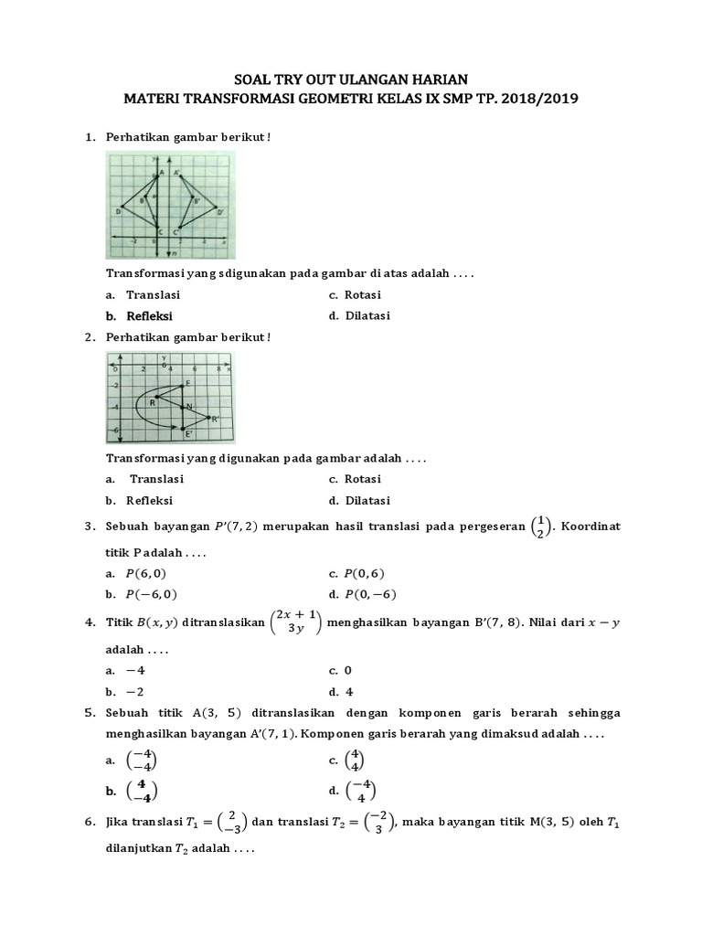 Soal Transformasi Geometri Kelas 9 SMP