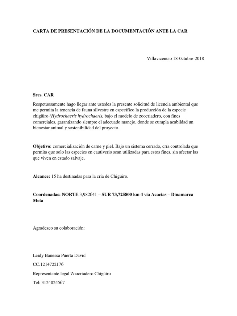 Carta De Presentacion De La Documentacion Ante La Car Pdf Alquiler