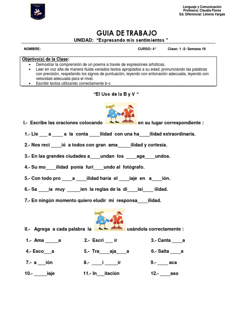 Ejercicios de Uso de la B y V para 4° | PDF | Lingüística