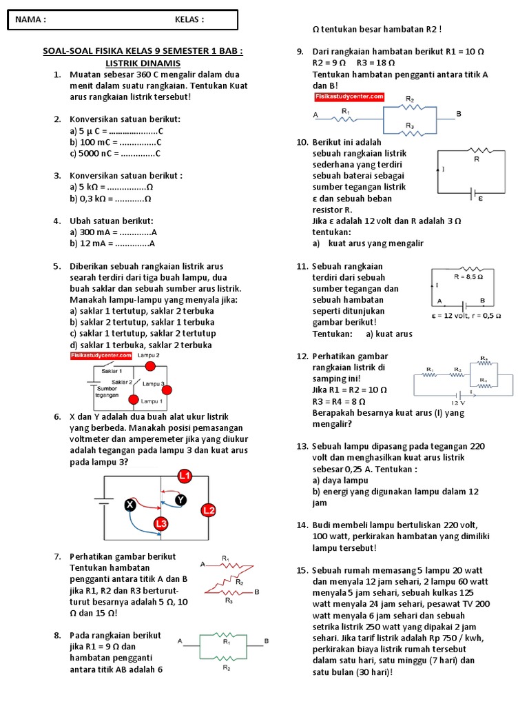 Soal Fisika Tentang Listrik Dinamis Kelas 9