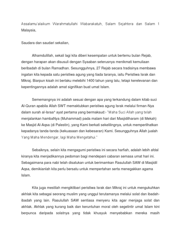 Teks Ucapan Israk Mikraj