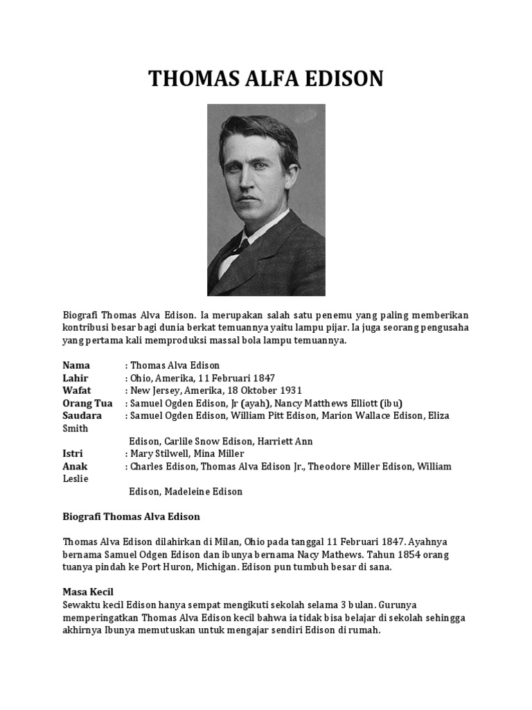 Biografi Thomas Alva Edison