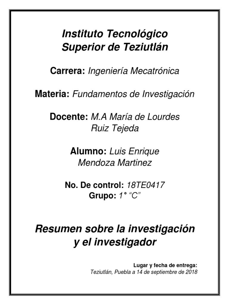 Resumen Sobre La Investigación y El Investigador | PDF | Teoría ...