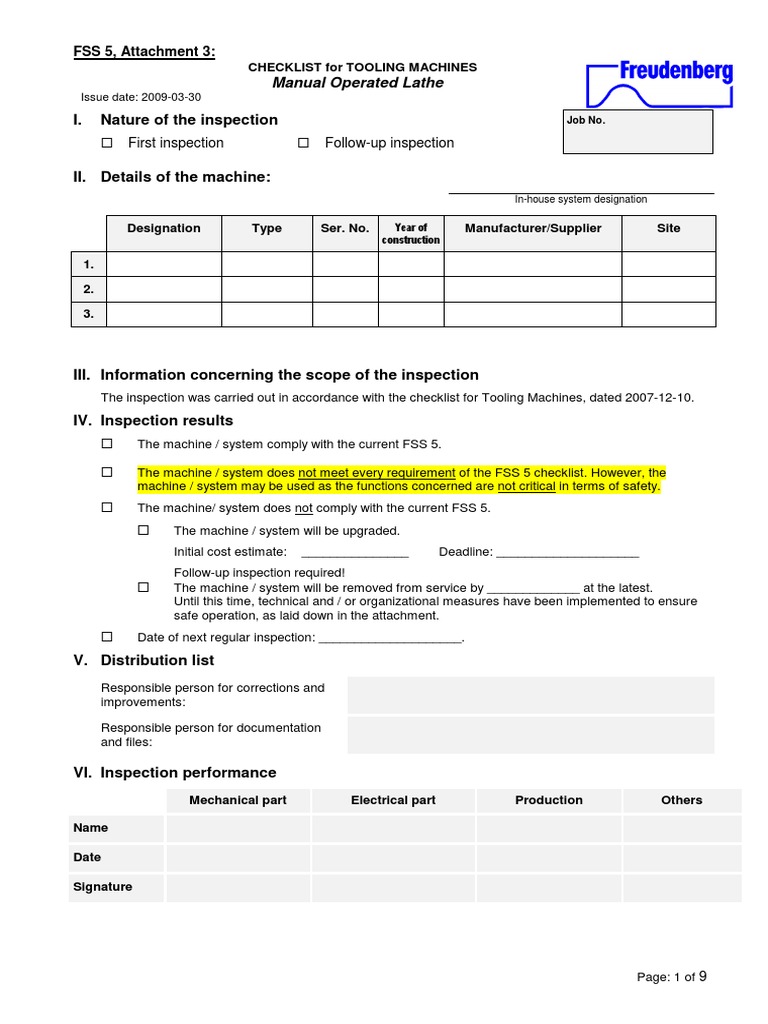 Lathe Machine Inspection Checklist - All about Lathe Machine