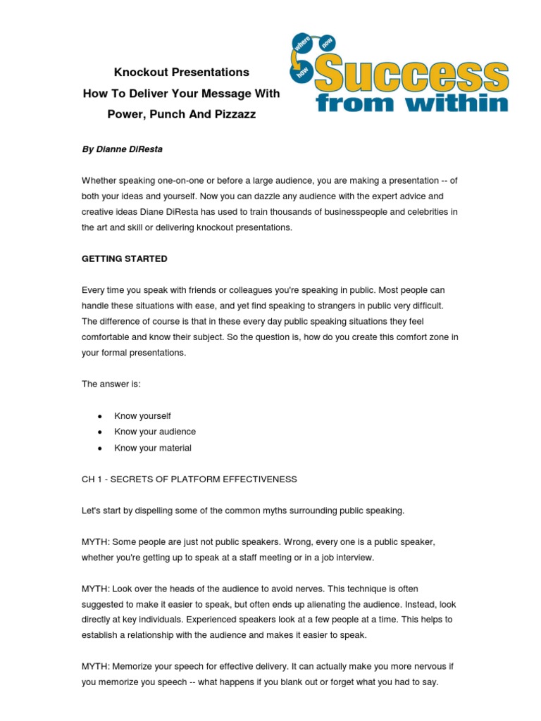 Book Summary Knockout Presentations PDF Public Speaking Speech