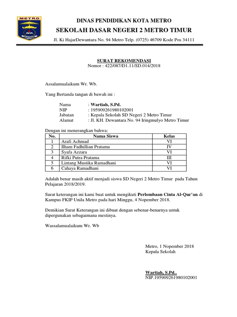 Surat Rekomendasi Lomba