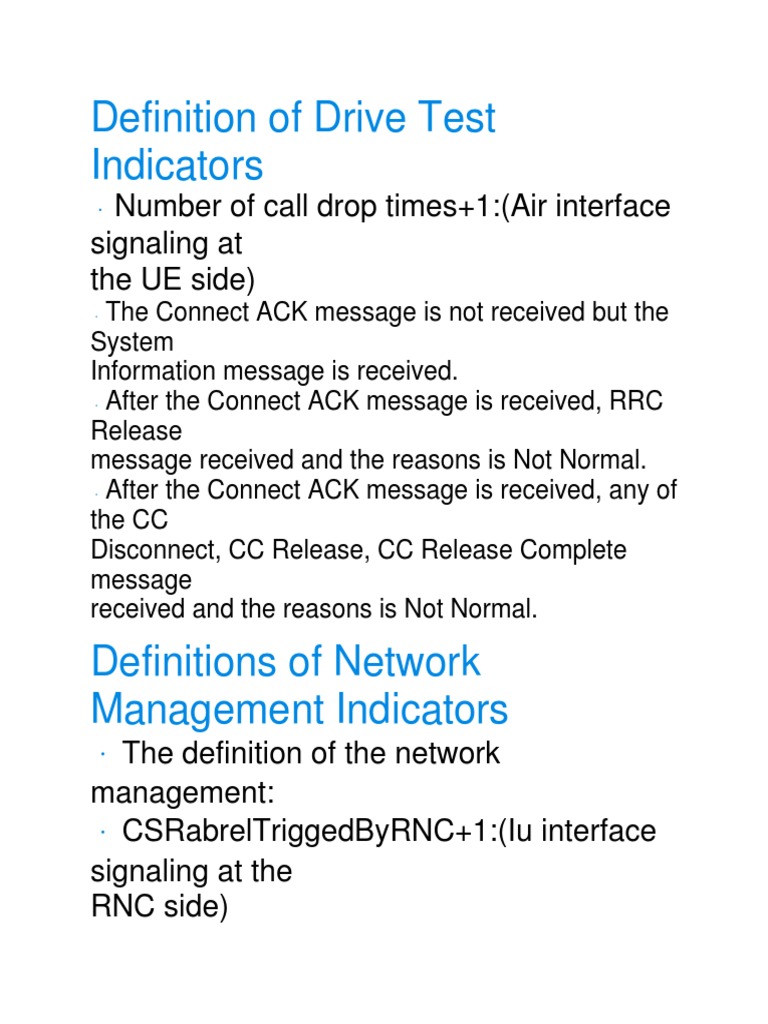 Drive Test and Network Management Indicators | PDF