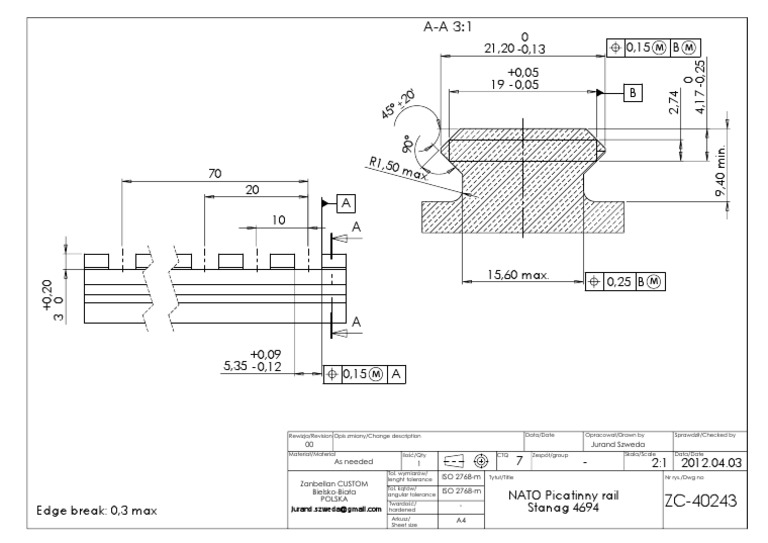 ZC 40243 NATO Picatinny Rail Stanag4694 Firearm Components