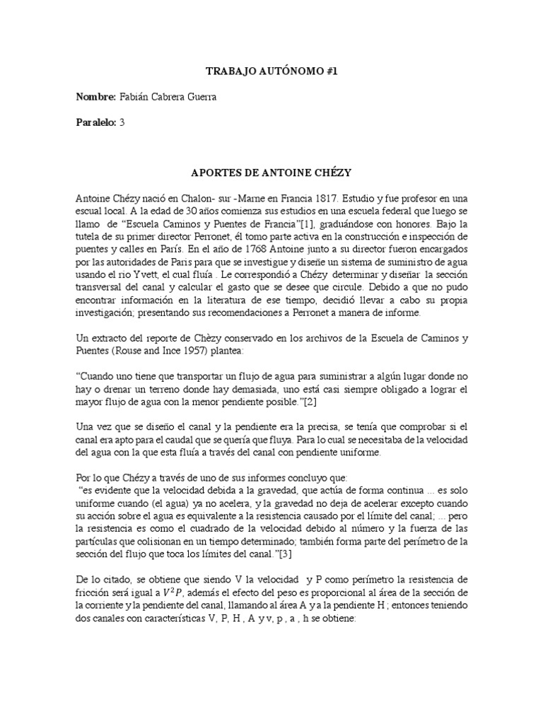Antoine Chézy PDF Fuerza Cantidades fisicas