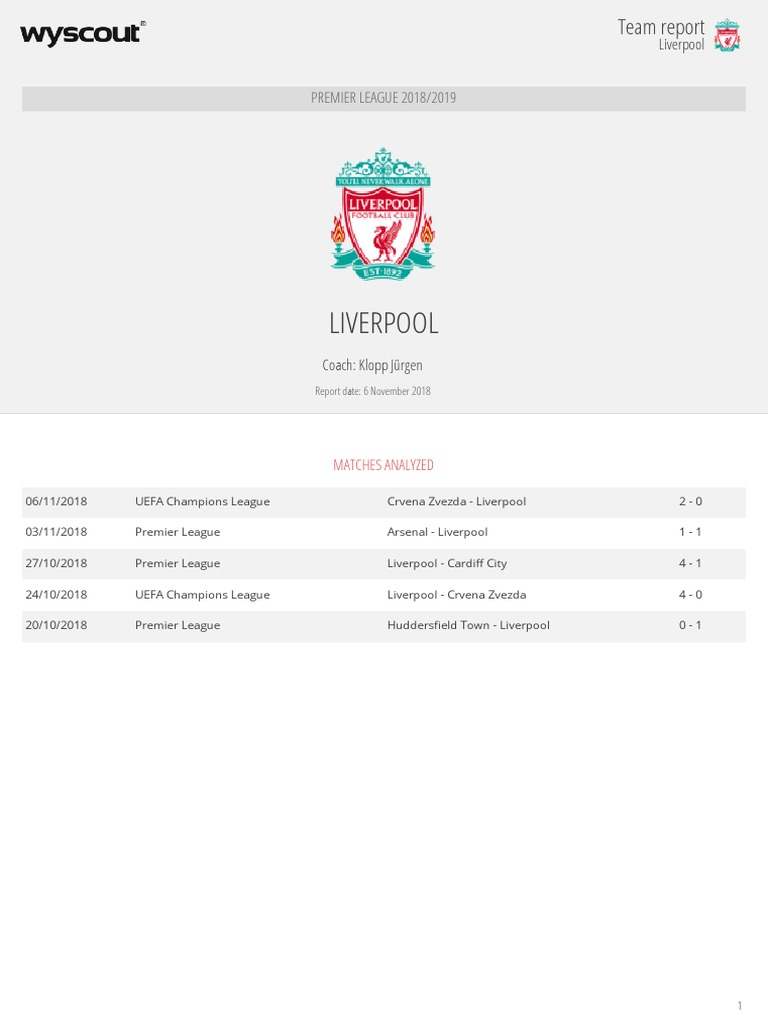 Liverpool: PREMIER LEAGUE 2018/2019 | PDF | Uefa Champions League ...