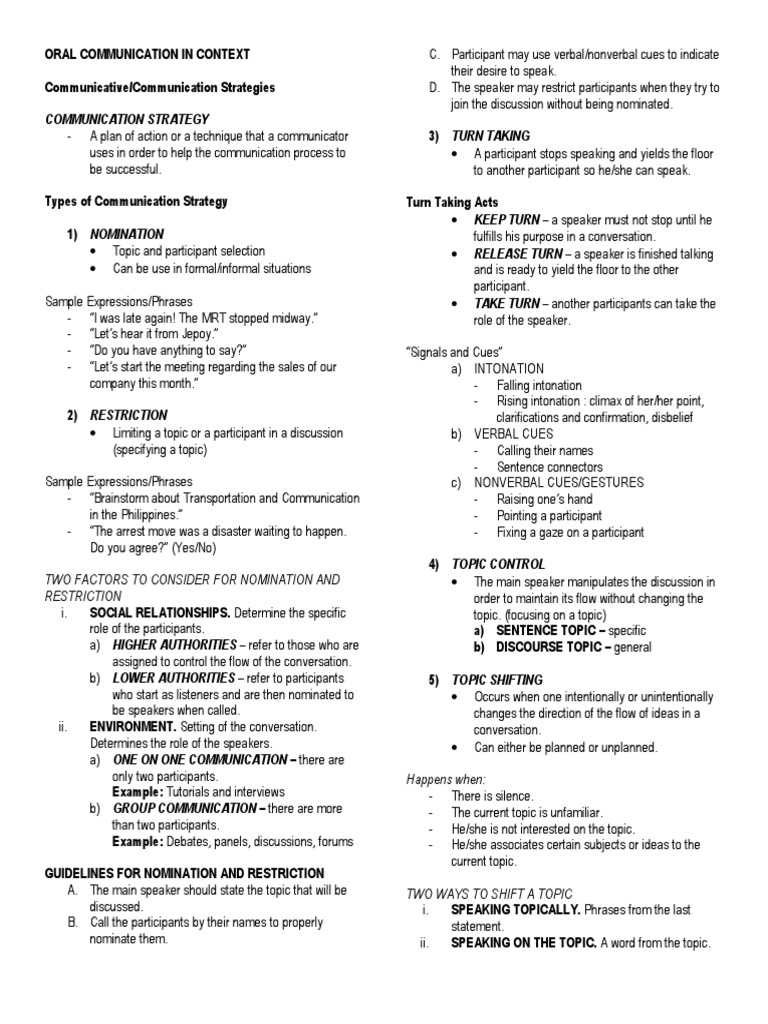 Communicative Strategies in Oral Communication | PDF | Conversation ...