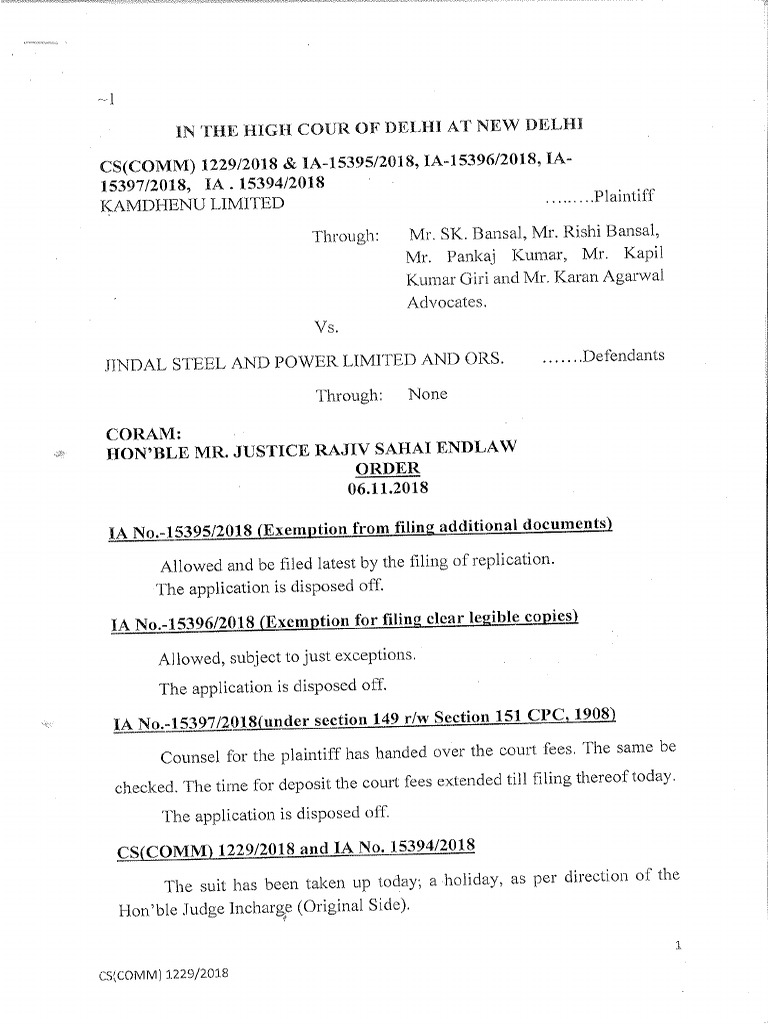 Kamdhenu Limited vs. Jindal Steel and Power Limited & Ors. PDF
