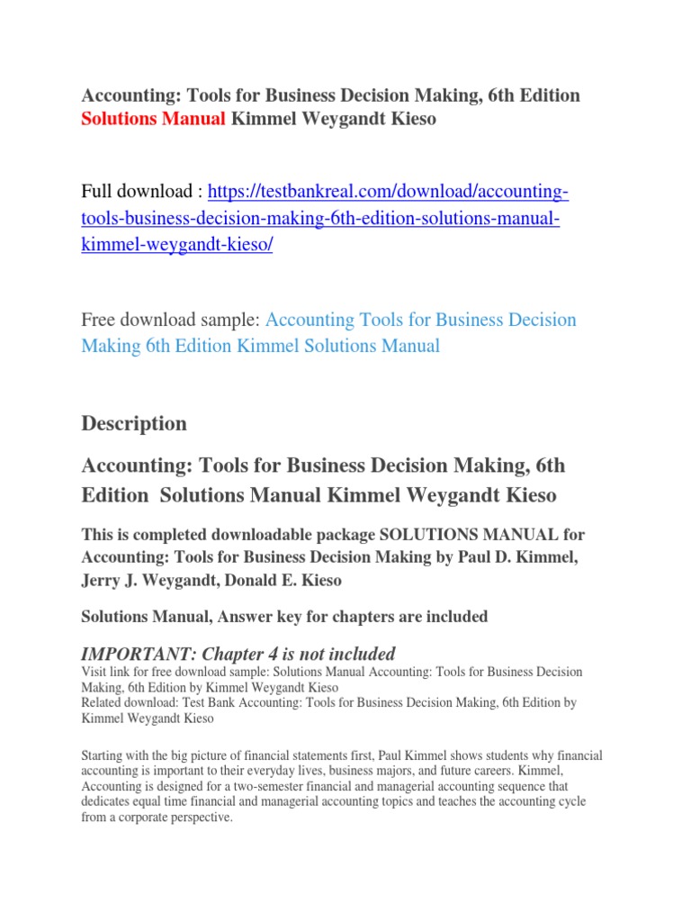 Accounting Tools for Business Decision Making, 6th Edition Solutions Manual  Kimmel Weygandt Kieso | Bbc | Manchester United F.C.