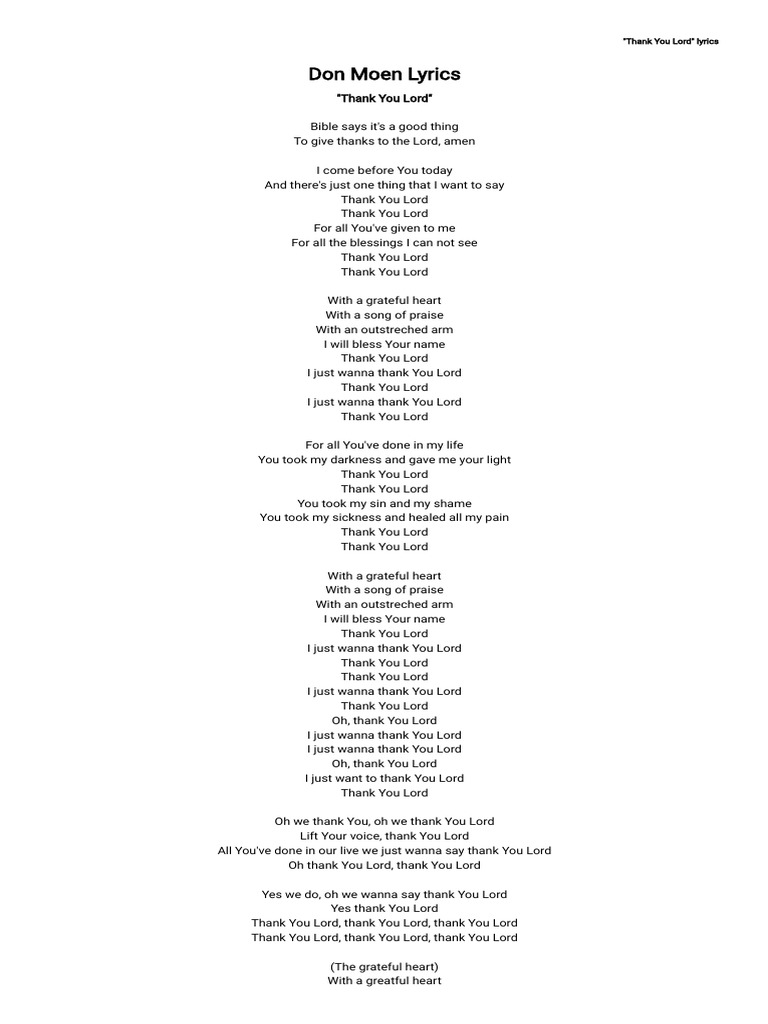 Don Moen Thank You Lord Lyrics Pdf Leisure