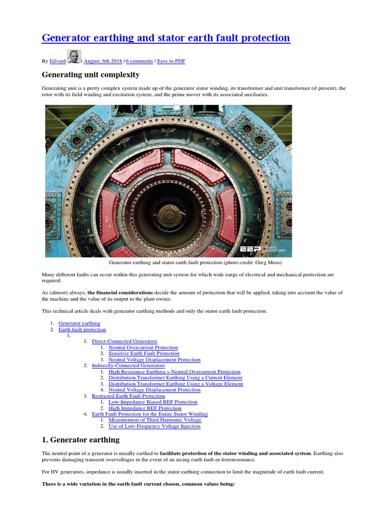 Generator Earthing & Stator Fault Protection | PDF | Transformer | Relay