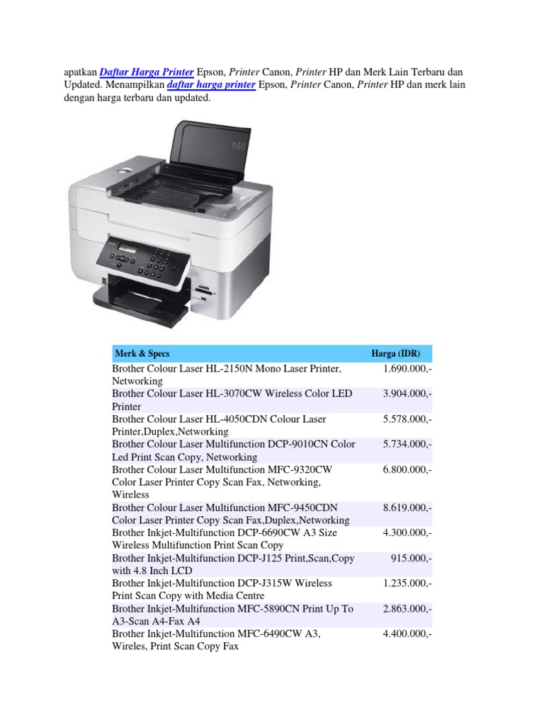 Daftar Harga Printer Epson | PDF