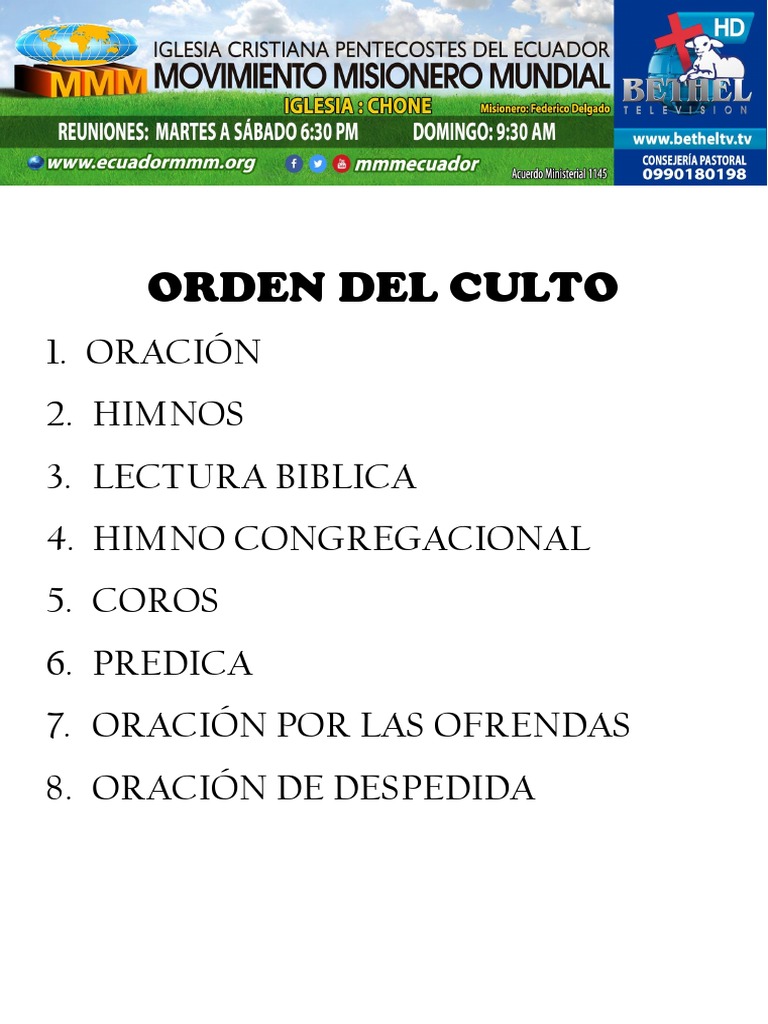 Orden De Culto Cristiano – Estudio bíblico: El orden en la iglesia ...